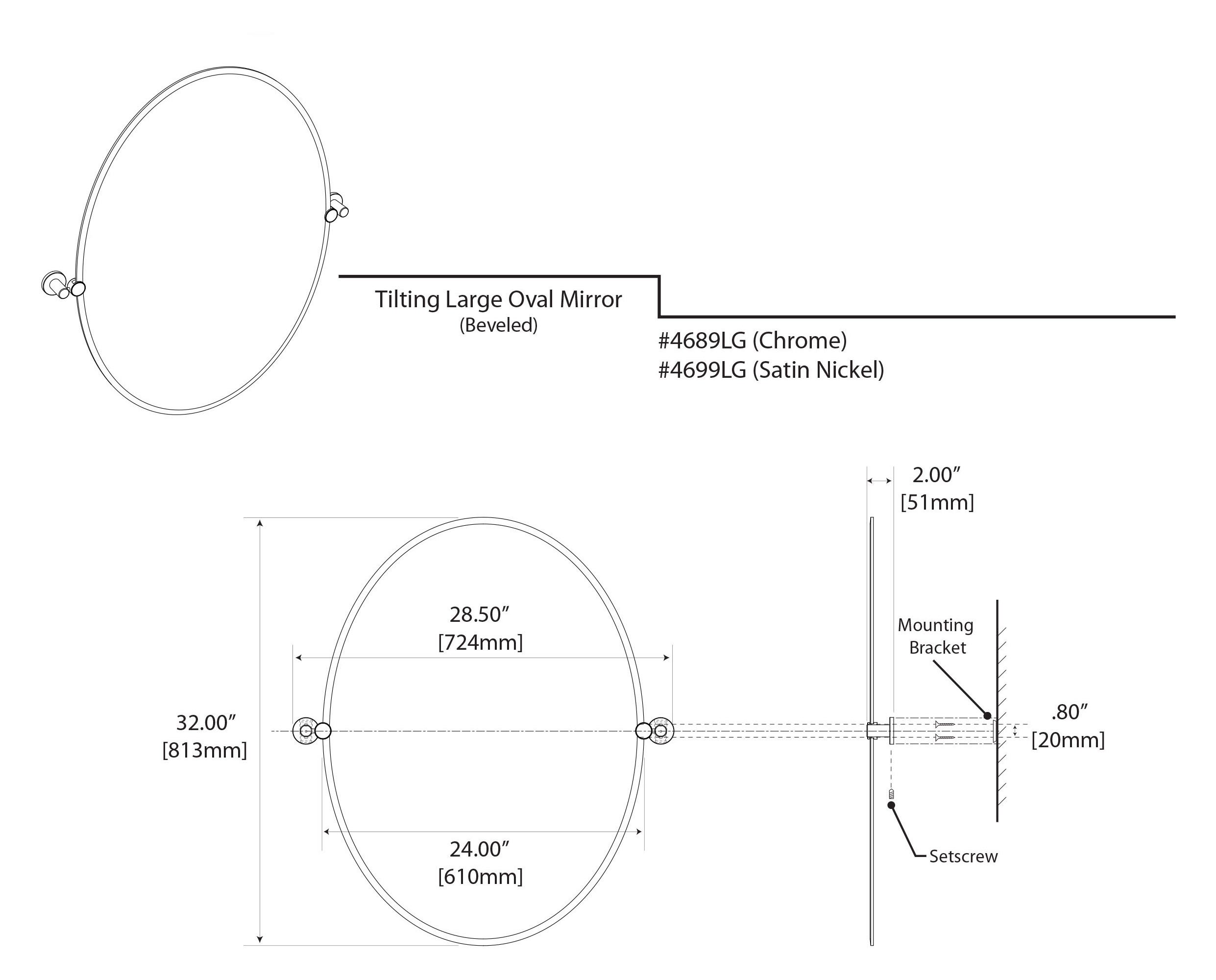 Gatco 4689LG 32-Inch Frameless Oval Bathroom Mirror - Chrome Wall Mount Beveled Tilting Vanity Mirror with Chrome Brackets for Modern Bathroom Decor