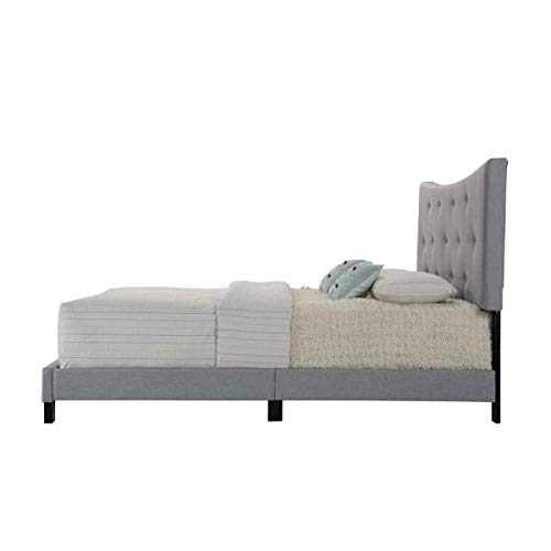 Upholstered Queen Size Platform Bed Frame with Wooden Frame & Gray Fabric Headboard - Low Profile Footboard, Sturdy Slat Support - No Box Spring Needed - Perfect for Modern Bedrooms & Guest Rooms (Gray)