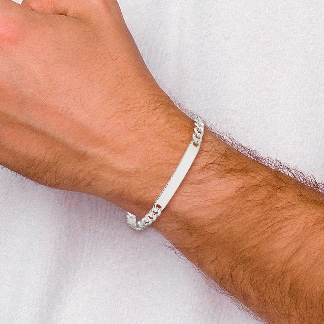 925 Sterling Silver Curb Link Name Bar ID Bracelet - Personalized Engraved Identification Jewelry for Women & Men - Perfect for Gifts, Medical Alert, and Fashion Accessories