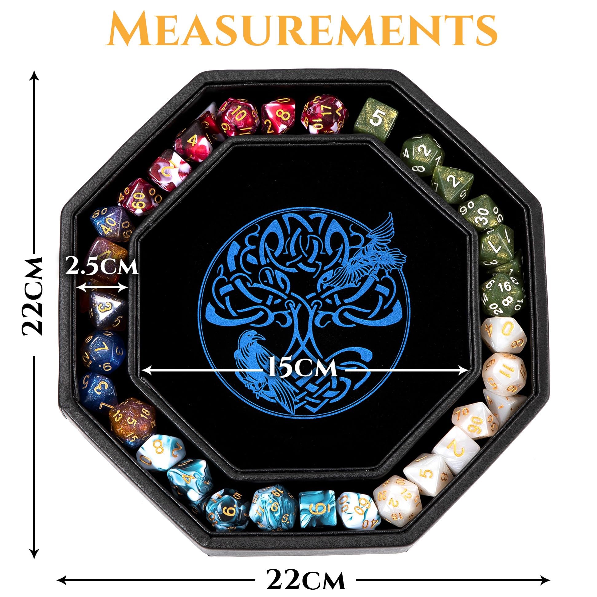 Premium 8 Inch DND Dice Tray for Dungeons & Dragons - Dark Blue World Tree & Wolf Raven Design - Perfect Rolling & Storage for D&D, RPG Tabletop Games - Great for Dice Protection & Organized Gaming Sessions