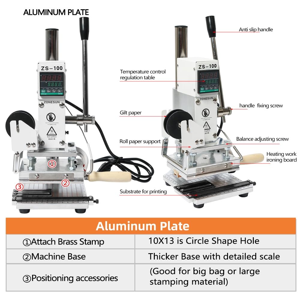 ZS-100 Digital Embossing Machine - Manual Hot Foil Stamping Press for PVC, Leather, PU & Paper - Includes Paper Holder - Perfect for DIY Crafts, Card Making, Scrapbooking & Personalized Gifts