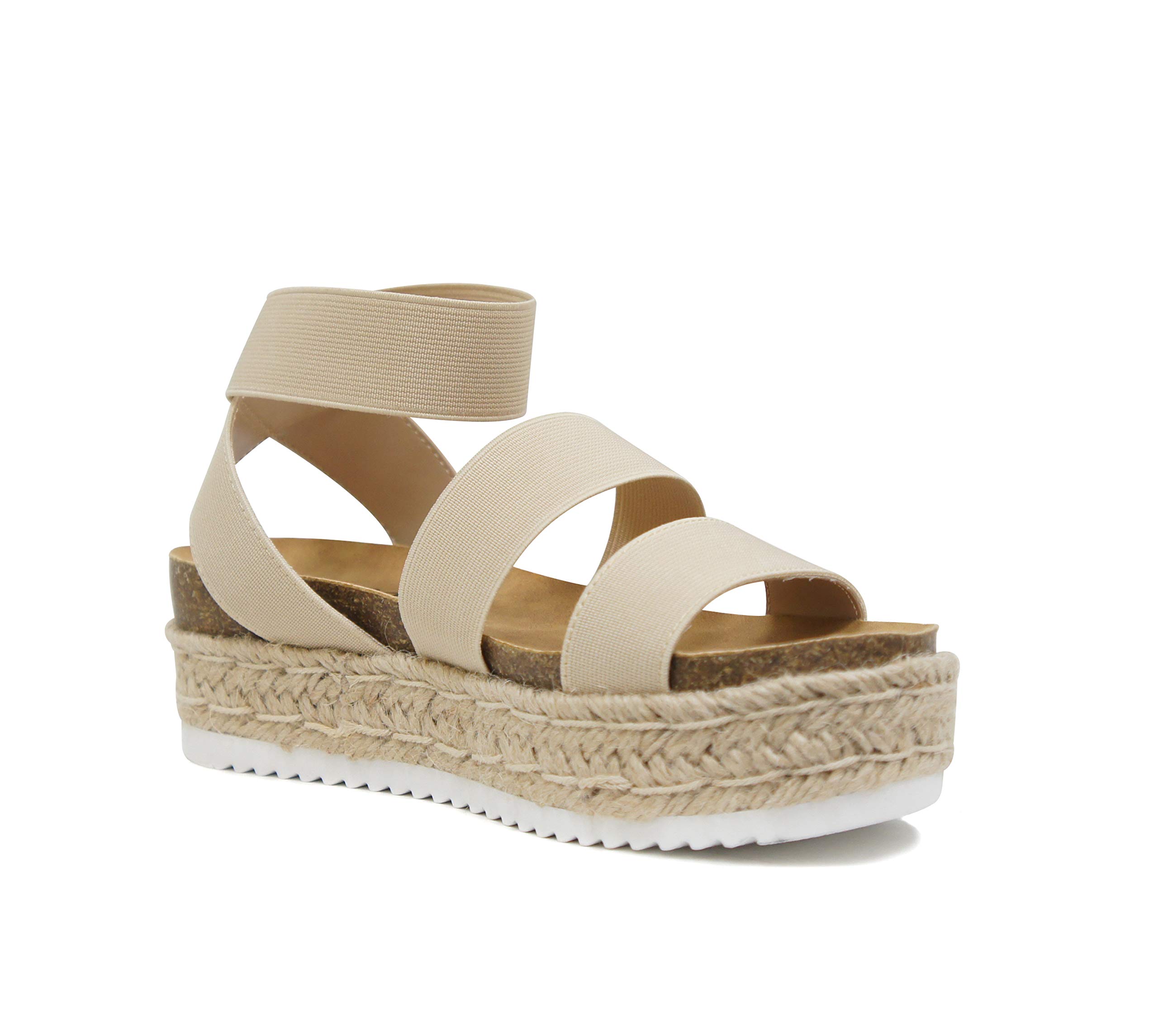 Women's Slip-On Espadrille Platform Wedge Sandals with Elastic Ankle Strap - Comfortable Summer Casual Shoes for Beach, Vacation & Daily Wear