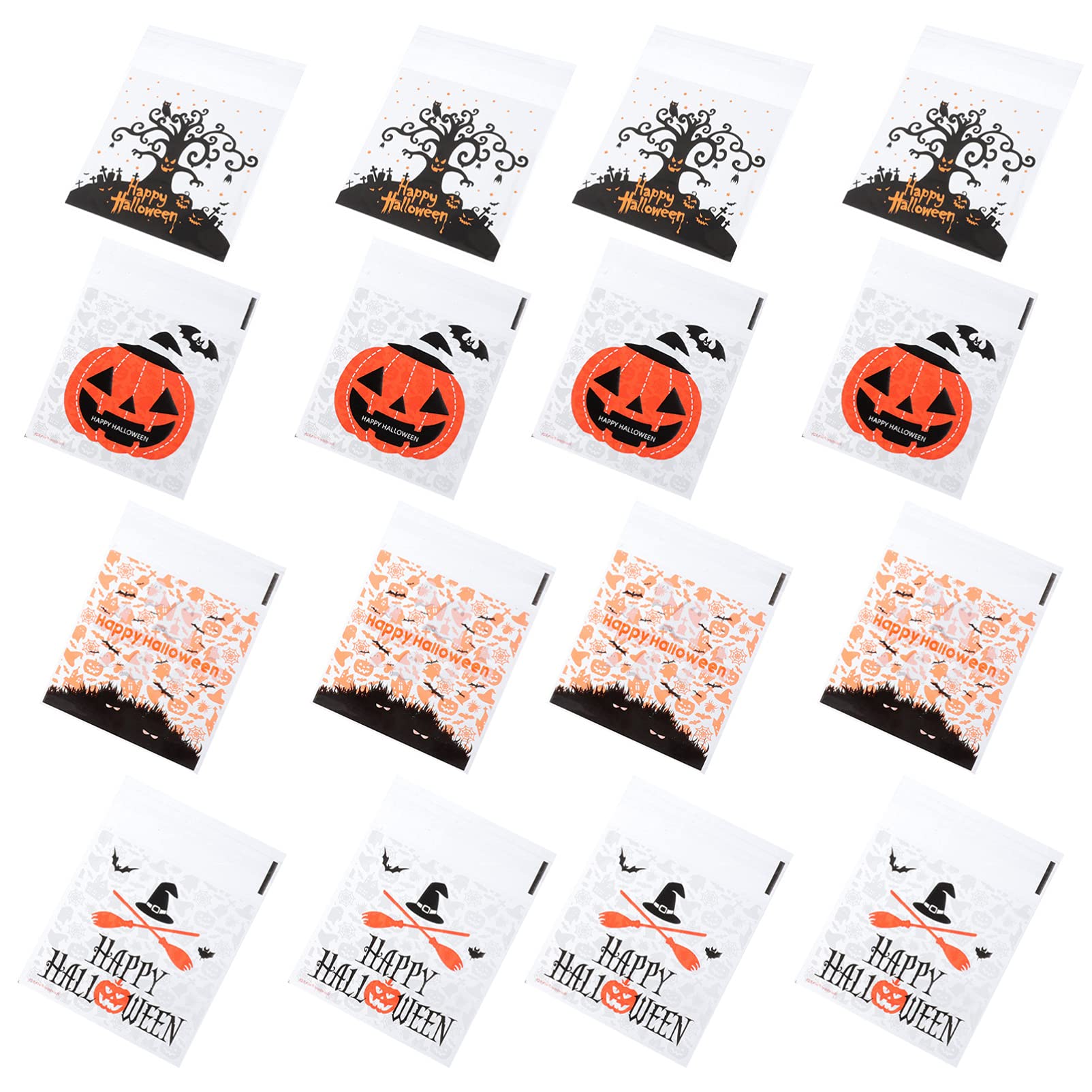 ABOOFAN 400 PCs Halloween Self-Adhesive Candy Bags - Pumpkin Ghost Witch Hat Party Favor Bags for Holiday Treats, Cookie & Biscuit Storage - Perfect for Trick-or-Treating, Classroom Parties & Halloween Gift Wrapping