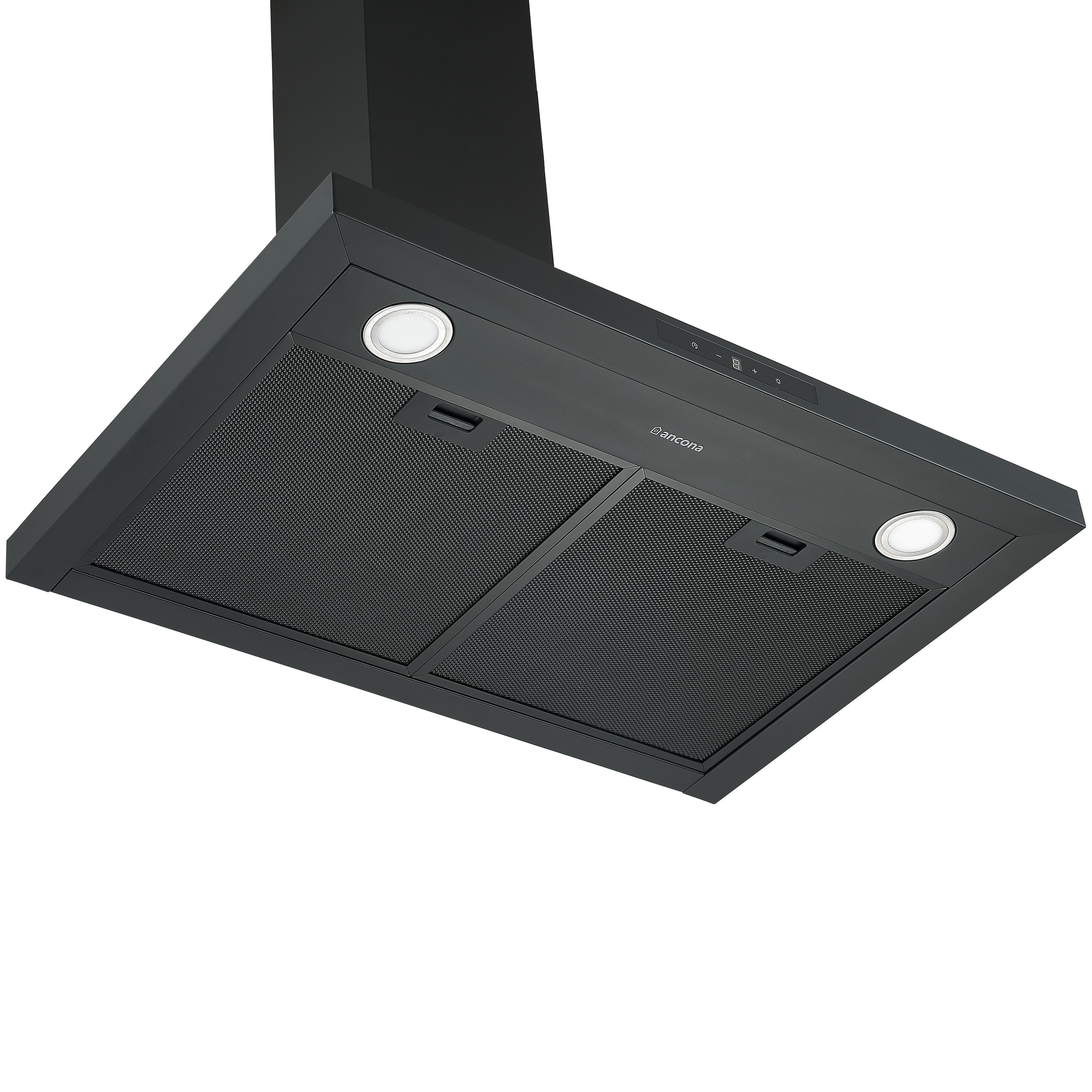 Ancona 30 Inch Convertible Wall Mounted Pyramid Range Hood in Matte Black - Powerful Kitchen Ventilation for Gas Stoves & Cooking Areas