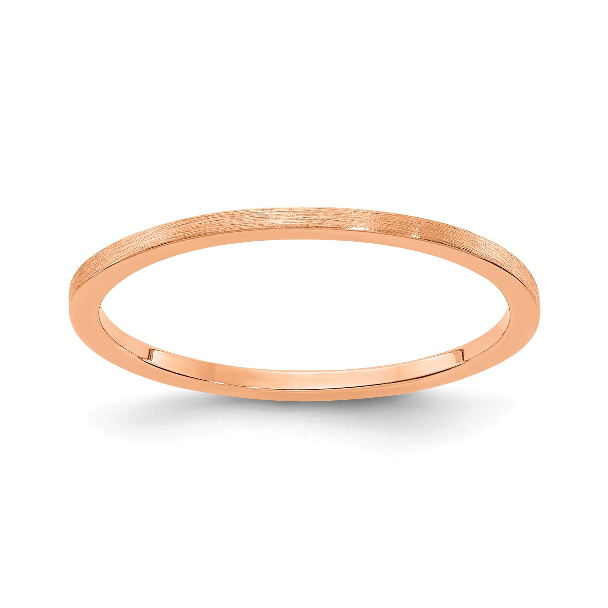 14K Rose Gold 1.2mm Flat Satin Stackable Band Ring - Size 5.5 - Dainty Minimalist Wedding Band, Anniversary Ring, Everyday Jewelry for Women
