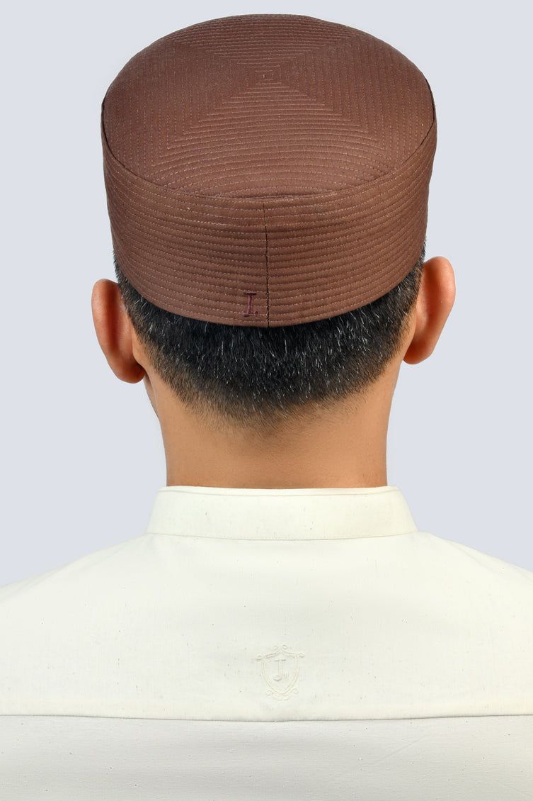 Premium Blended Brown Cap by J. Junaid Jamshed - Stylish Islamic Prayer Hat for Men - Perfect for Daily Wear, Mosque Visits & Religious Ceremonies