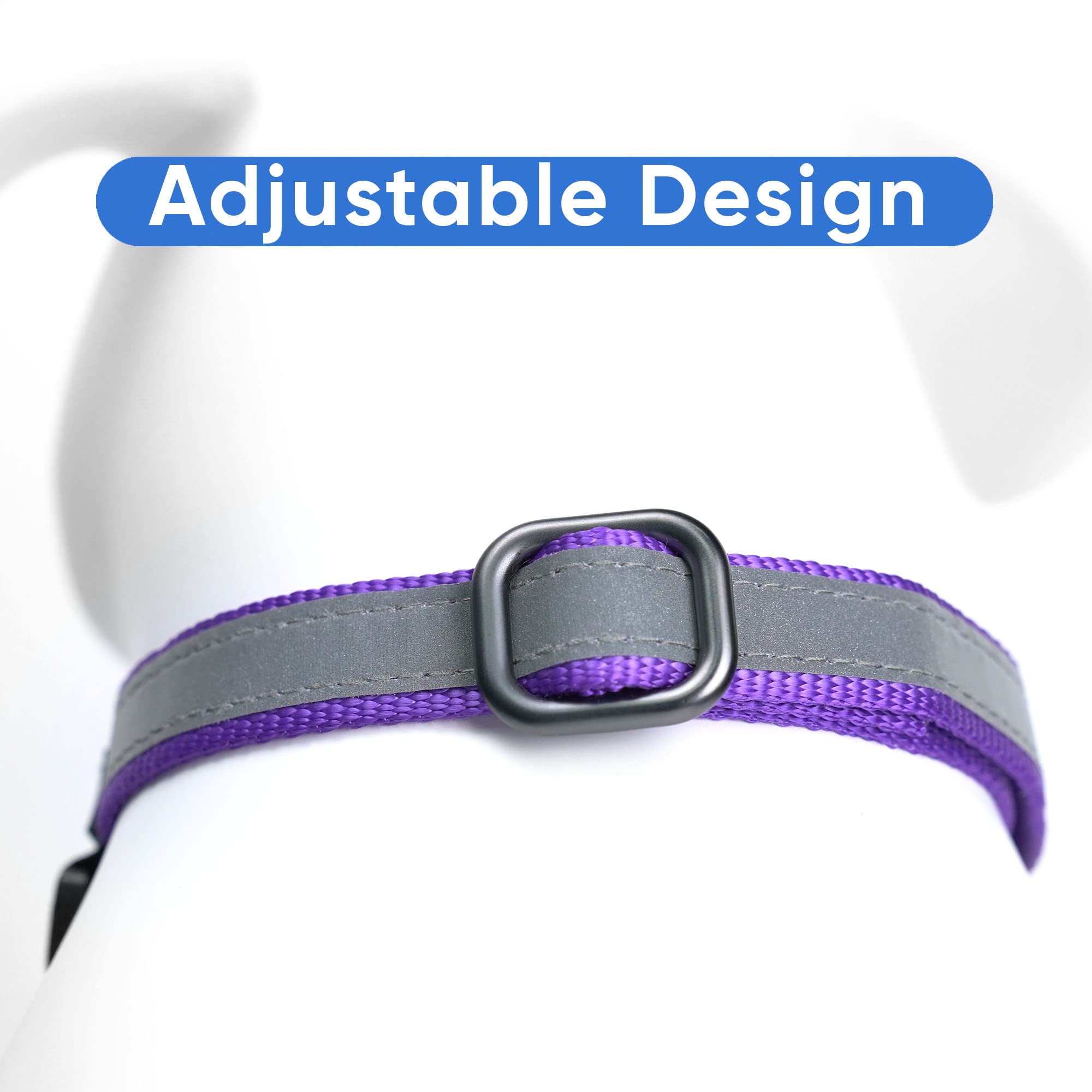 Custom Embroidered Reflective Martingale Dog Collar with Name & Phone Number - Adjustable for Small, Medium & Large Dogs - Medium Purple - Perfect for Training, Walks & Nighttime Safety