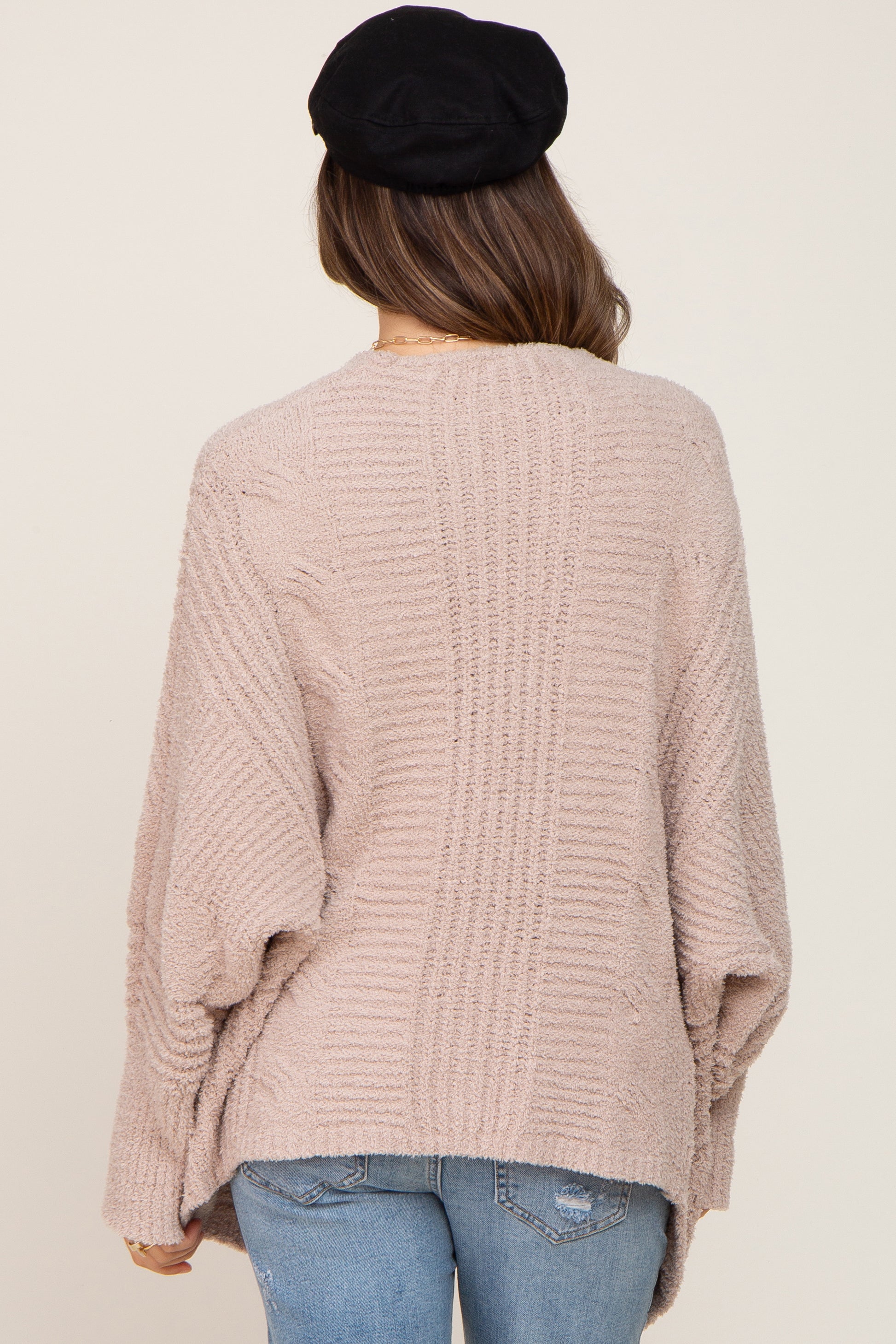 Beige Soft Knit Dolman Sleeve Maternity Cardigan - Cozy Pregnancy Sweater for Women | Perfect for Nursing, Lounge Wear & Maternity Photos