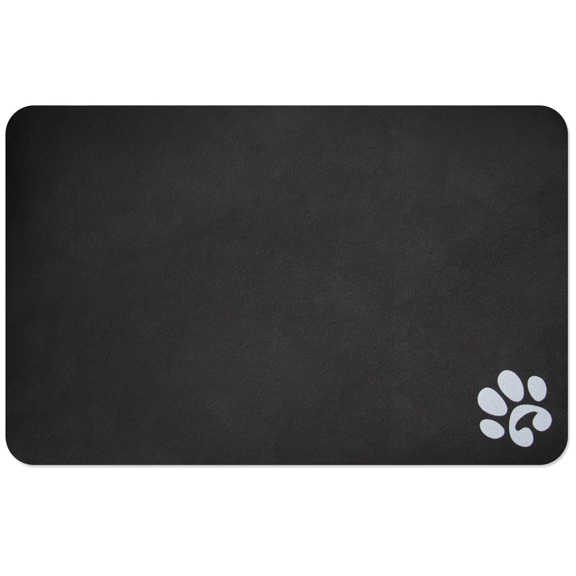 Non-Slip Super Absorbent Pet Feeding Mat for Cats & Dogs - 24x16.9 Inch Waterproof Food Bowl Mat with Footprint Design - Perfect for Messy Eaters, Spill Protection & Easy Cleanup - Ideal for Kitchen, Floor or Travel Use (Black)