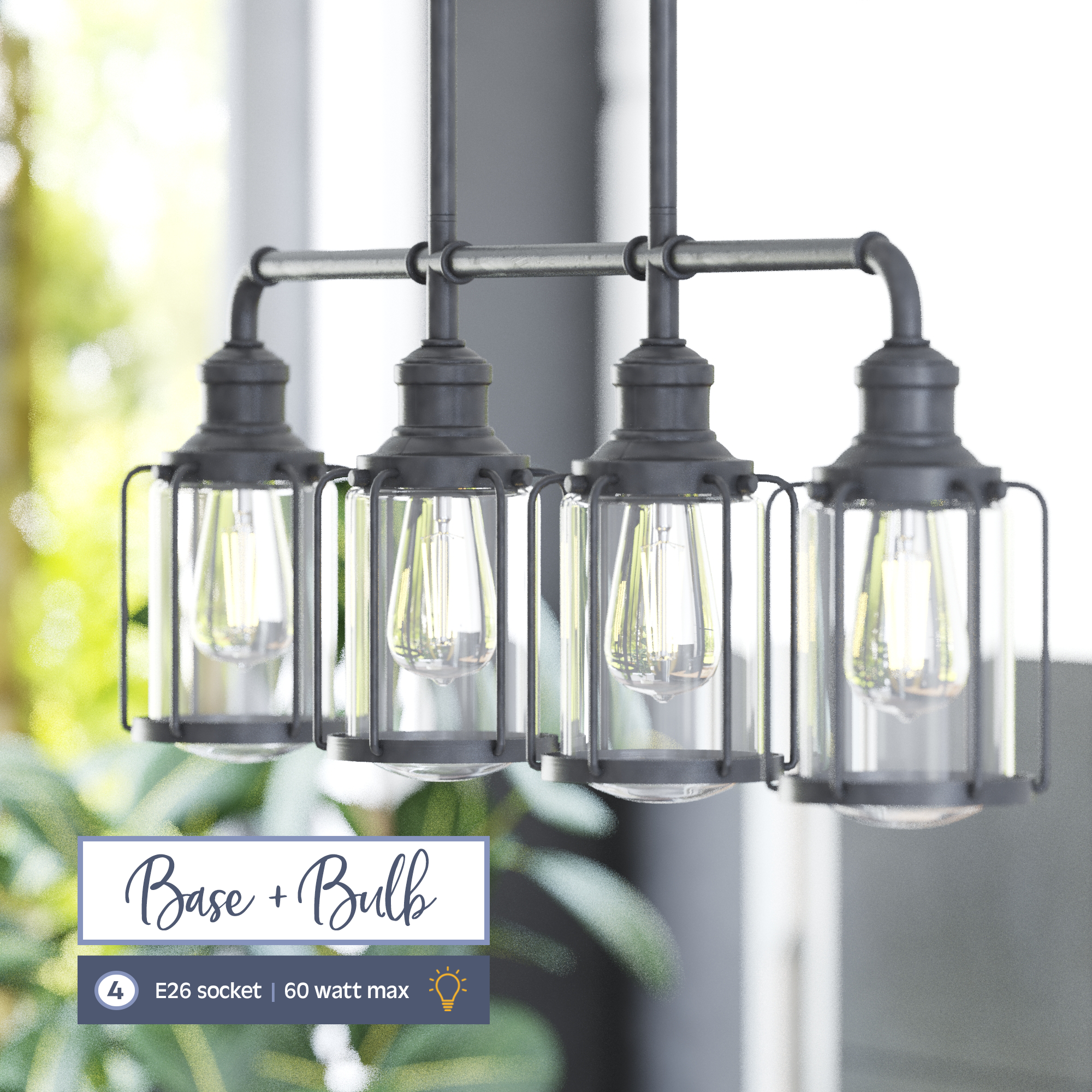 Lincoln Woods Linear Pendant Light - 4-Light Matte Black Modern Farmhouse Lighting for Kitchen Island, Dining Room, or Entryway