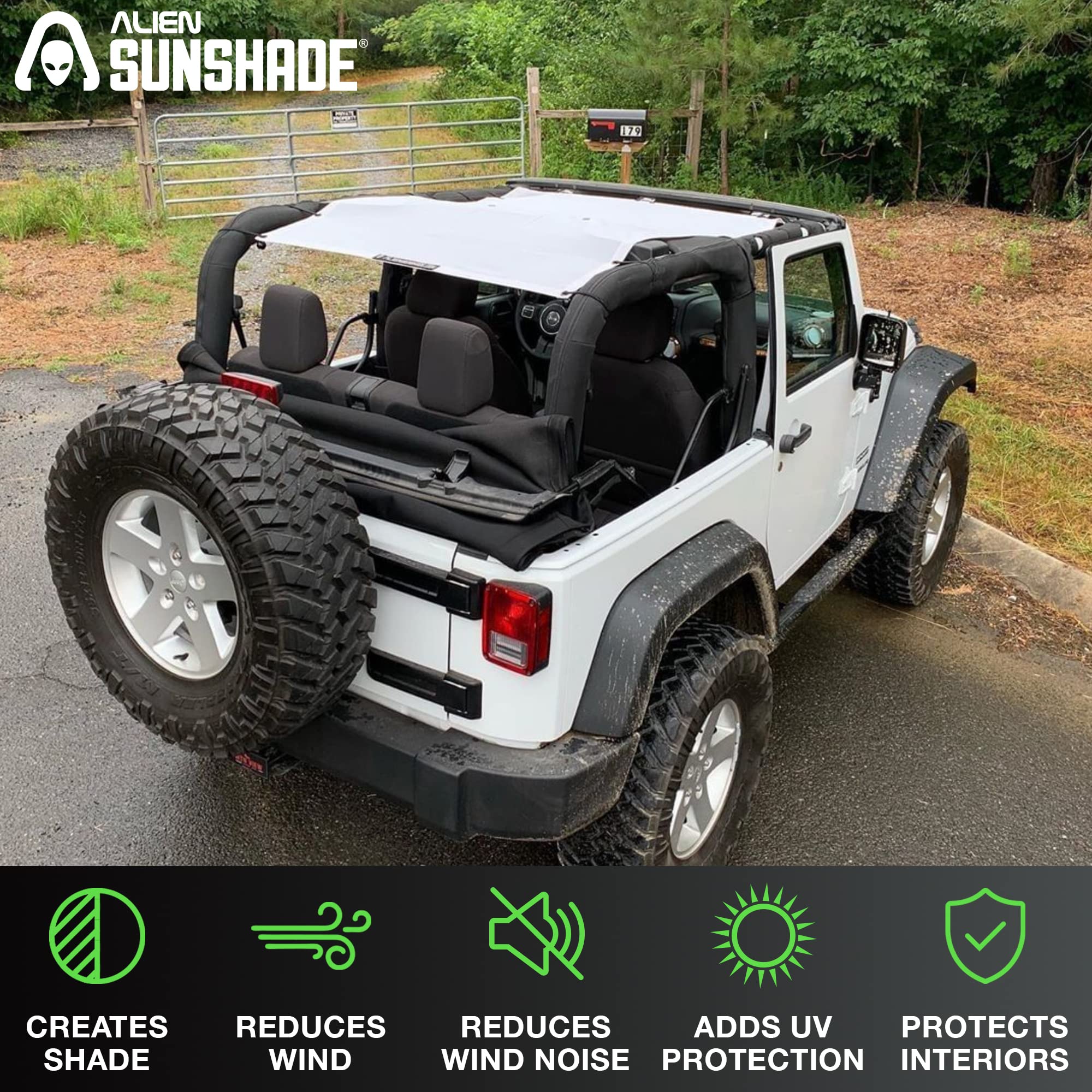 Alien Sunshade Black Mesh Top for Jeep Wrangler JK 2-Door (2007-2018) | UV Protection & Wind Noise Reduction | Fits Sport, Sport S, Sahara, Rubicon Models | Perfect for Off-Roading, Beach Trips & Summer Adventures