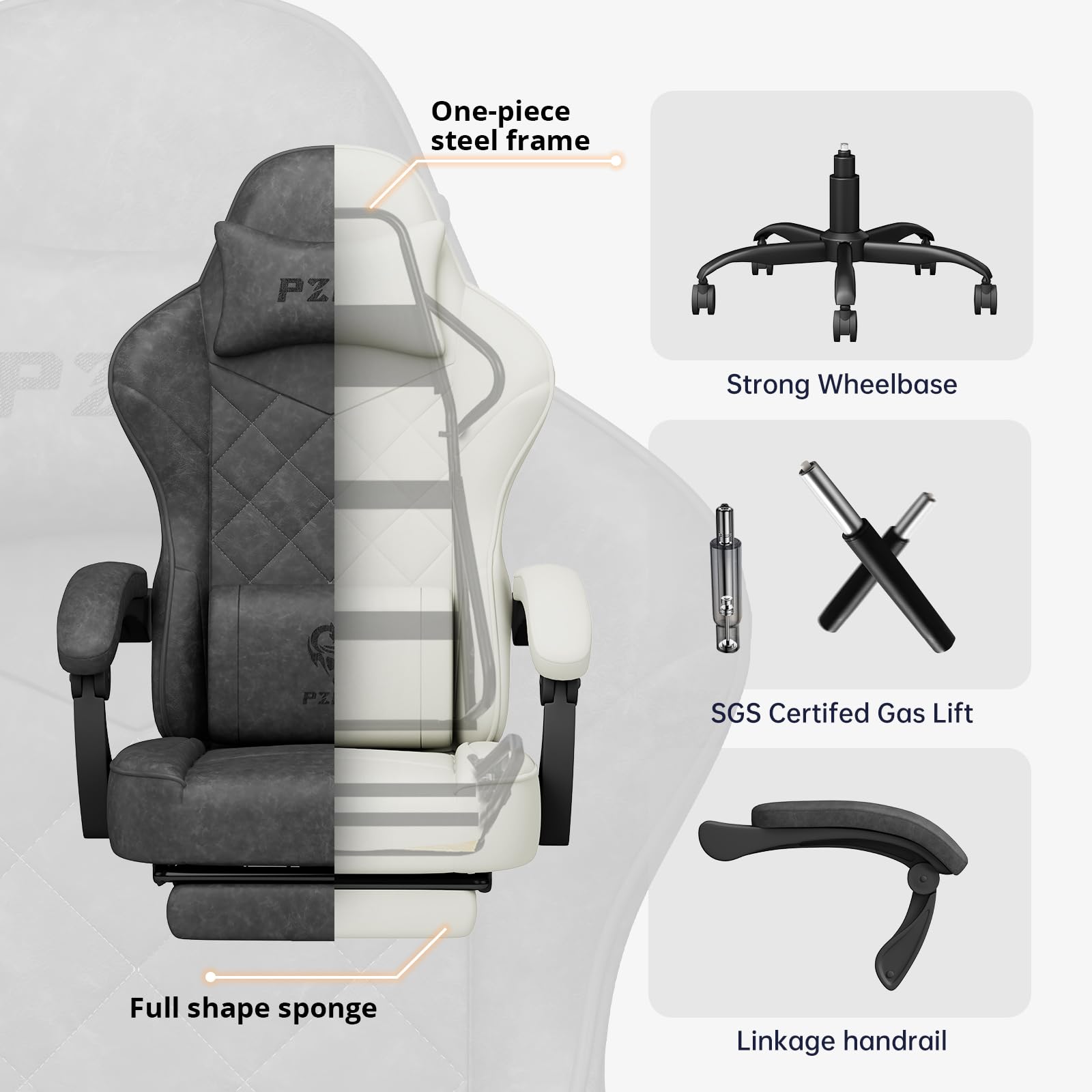 **PZDO Ergonomic Gaming Chair for Adults & Teens - Reclining PC Computer Chair with Adjustable Headrest, Lumbar Support & Footrest - Perfect for Gaming, Office Work & Home Use (Black)**