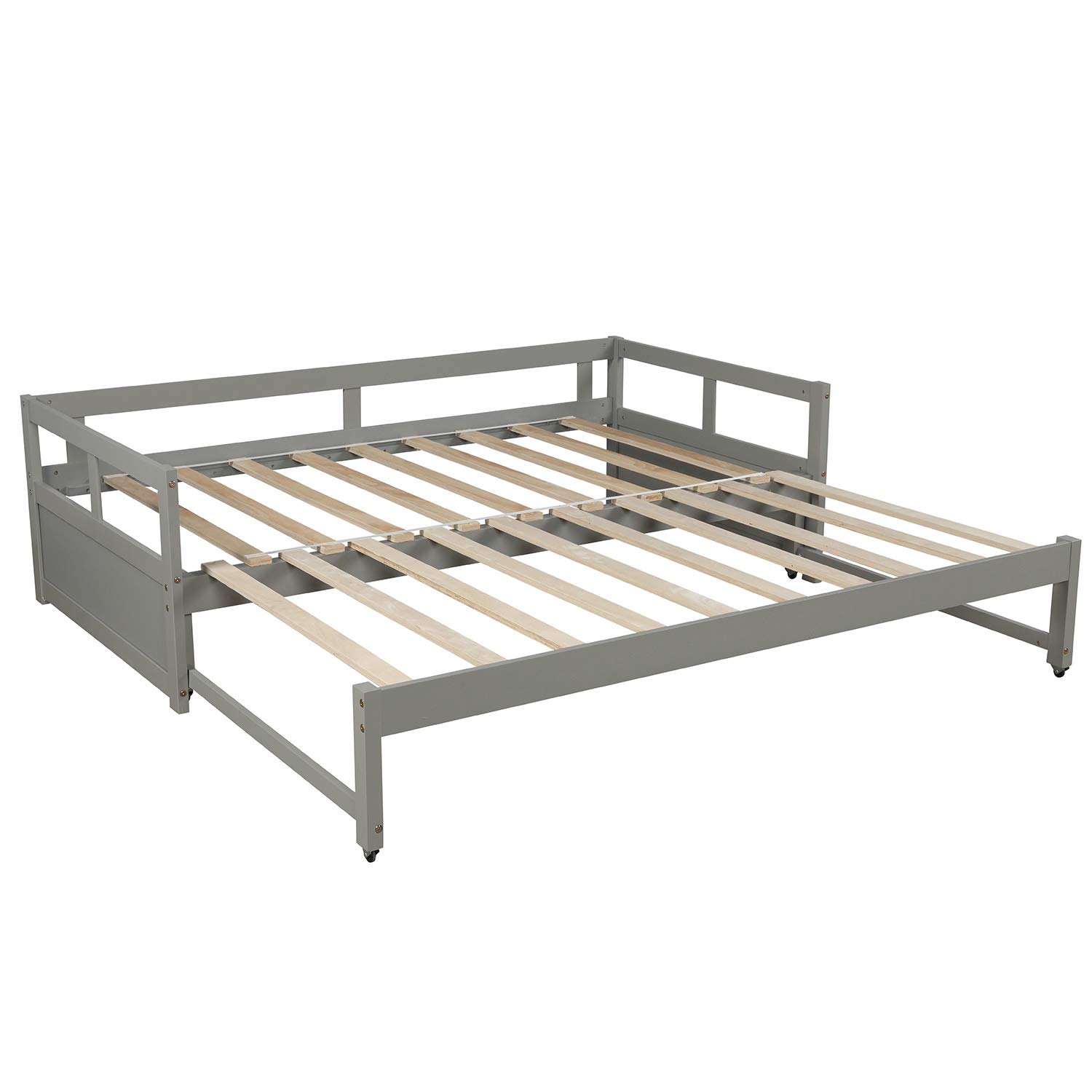 Solid Wood Twin Size Daybed with Pop-Up Trundle - Expandable Pull-Out Bed Frame in Gray | Perfect for Guest Rooms, Small Spaces & Multi-Functional Furniture Needs