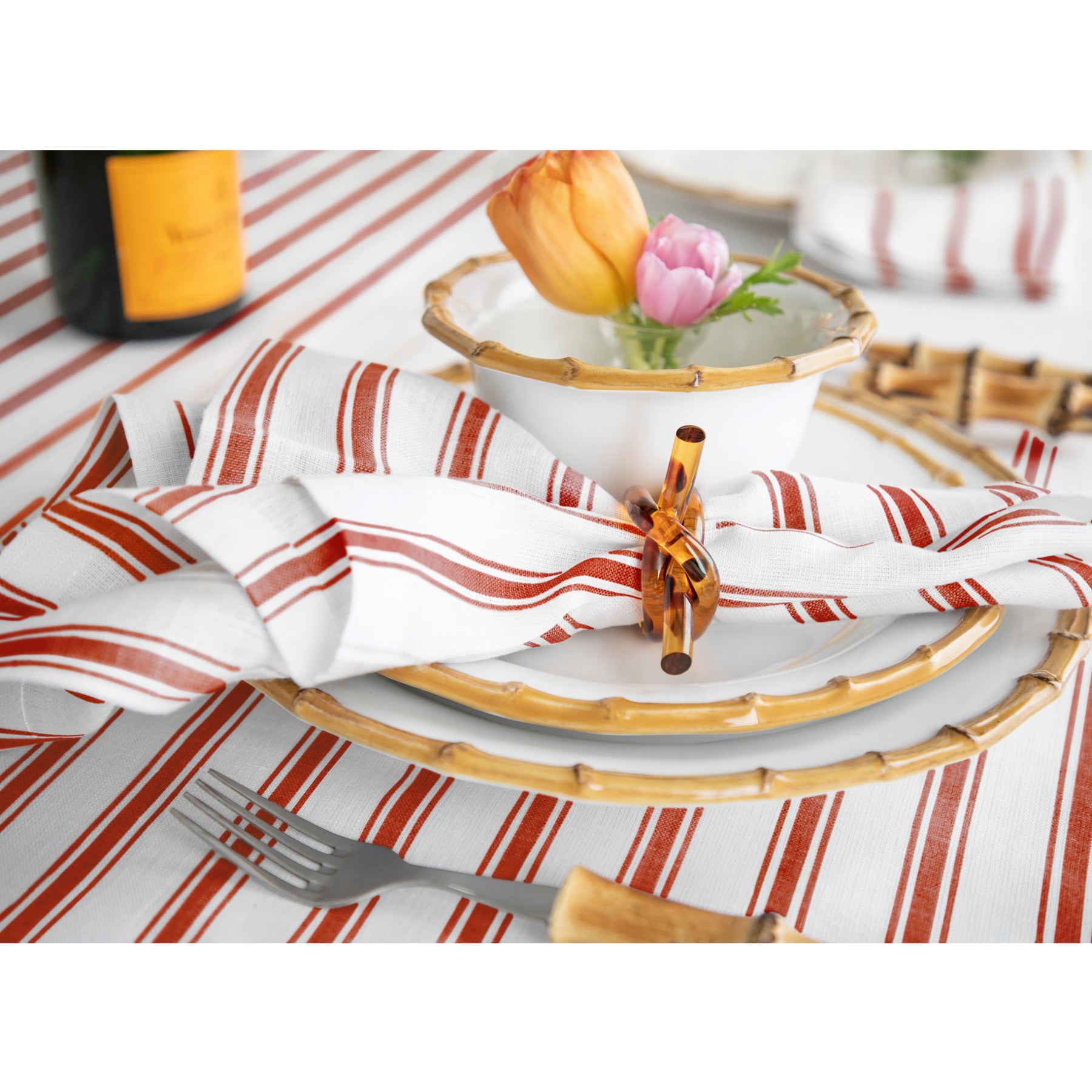 Stylish Capri Ticking Stripe Tablecloth - Waterproof & Washable Cotton Table Cover for Dining Room, Kitchen, and Outdoor Picnics