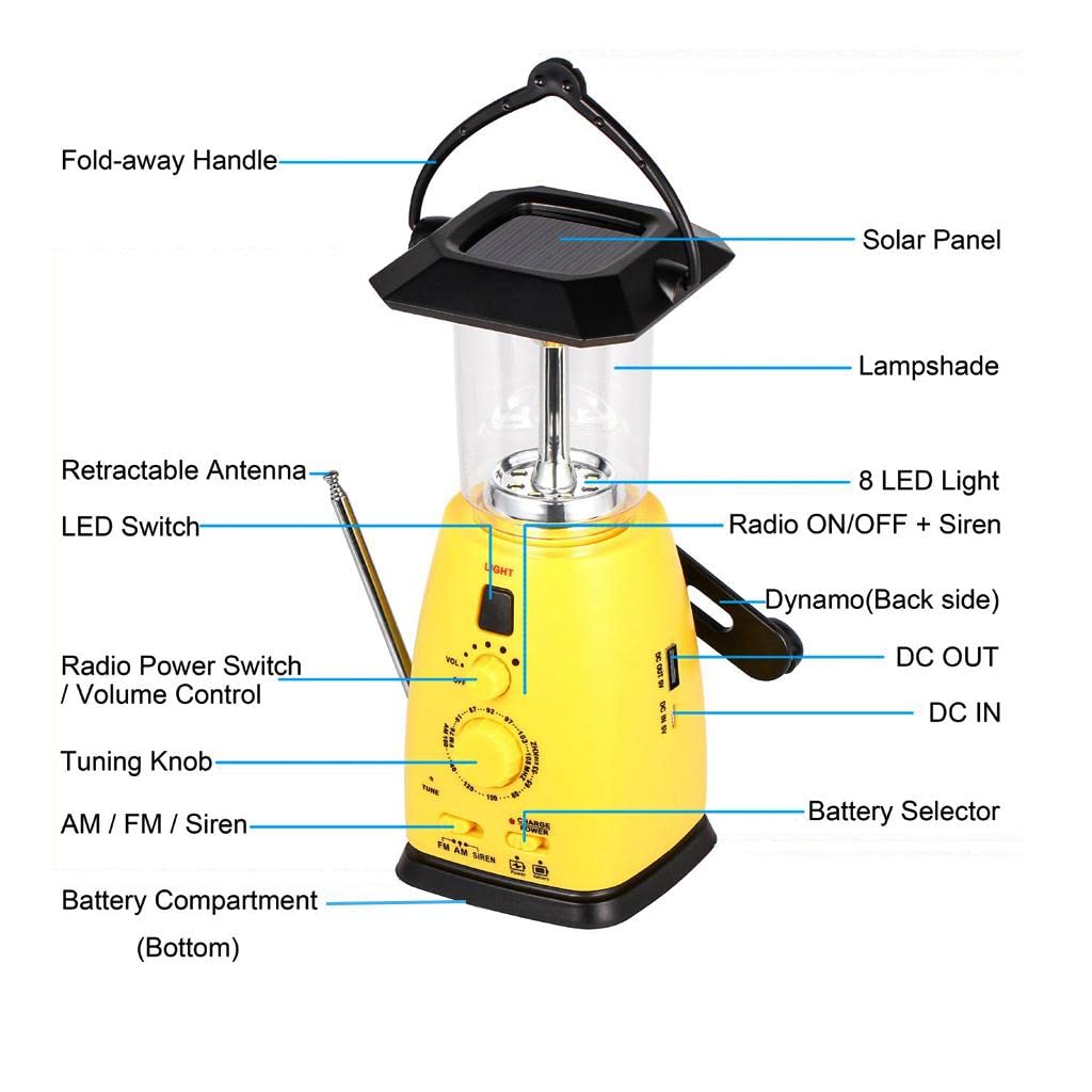 SAZ DEKOR Portable AM/FM Weather Emergency Radio with Solar & Hand Crank Power, LED Flashlight - Perfect for Camping, Hiking, Power Outages & Emergency Preparedness