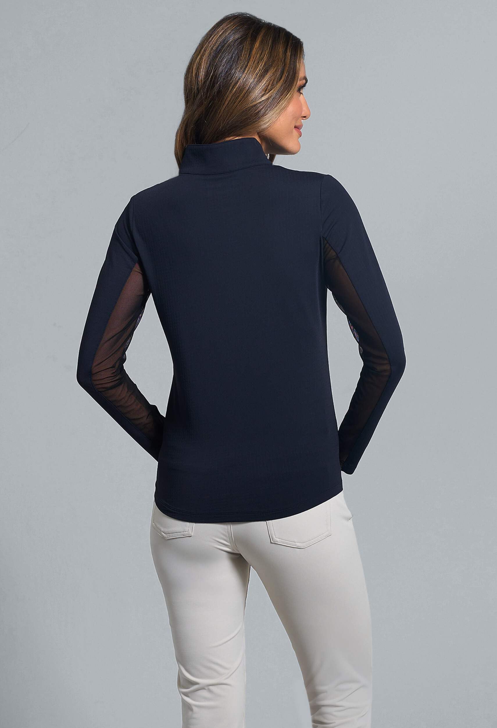 IBKUL Women's Solid Color Long Sleeve 1/4 Zip Mock Neck Pullover Shirt - Comfortable Workout Top for Yoga, Running & Casual Wear