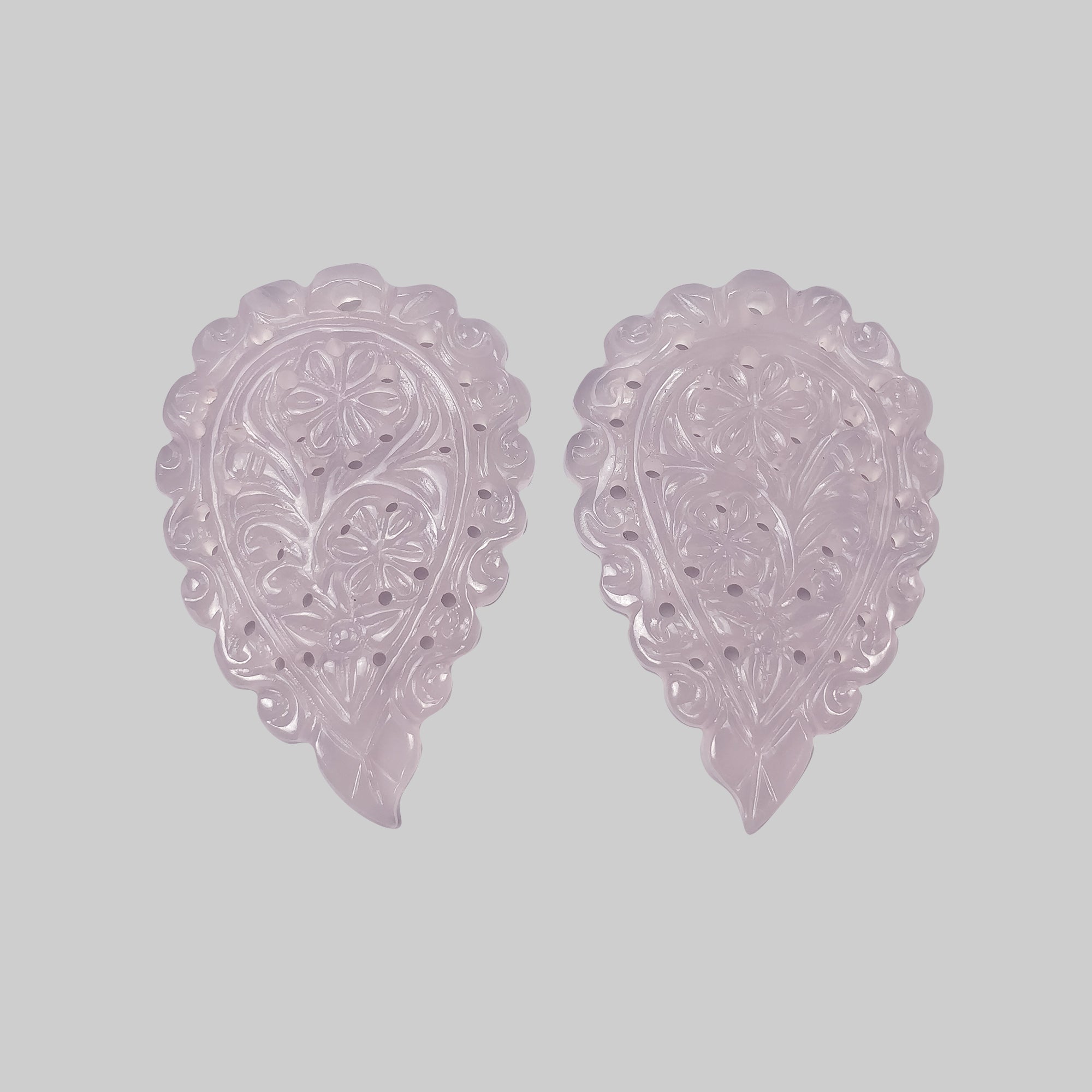 79.35ct Natural Pink Chalcedony Gemstone - Hand Carved Indian Leaf Design (46x30.5mm & 46.5x31mm) 2pc Set - Untreated Healing Stone for Jewelry Making, Meditation & Spiritual Gifts