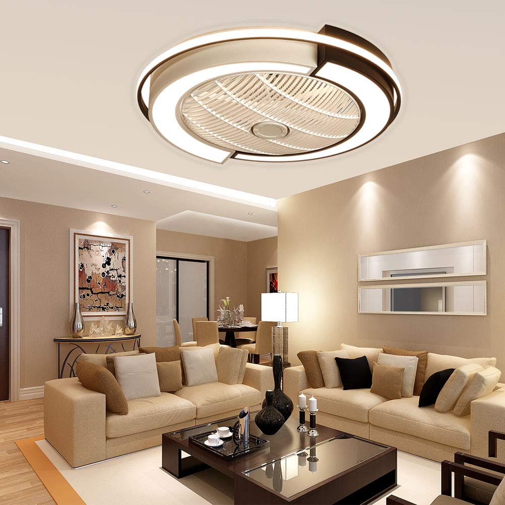 23 Inch Modern Ceiling Fan with Light - Dimmable Low Profile Enclosed Fan, Remote Control, 3-Speed Settings, Invisible Acrylic Blades - Perfect for Bedroom, Dining Room & Living Room (Black & White) - Energy Efficient Cooling & Stylish Lighting Solution for Home & Office