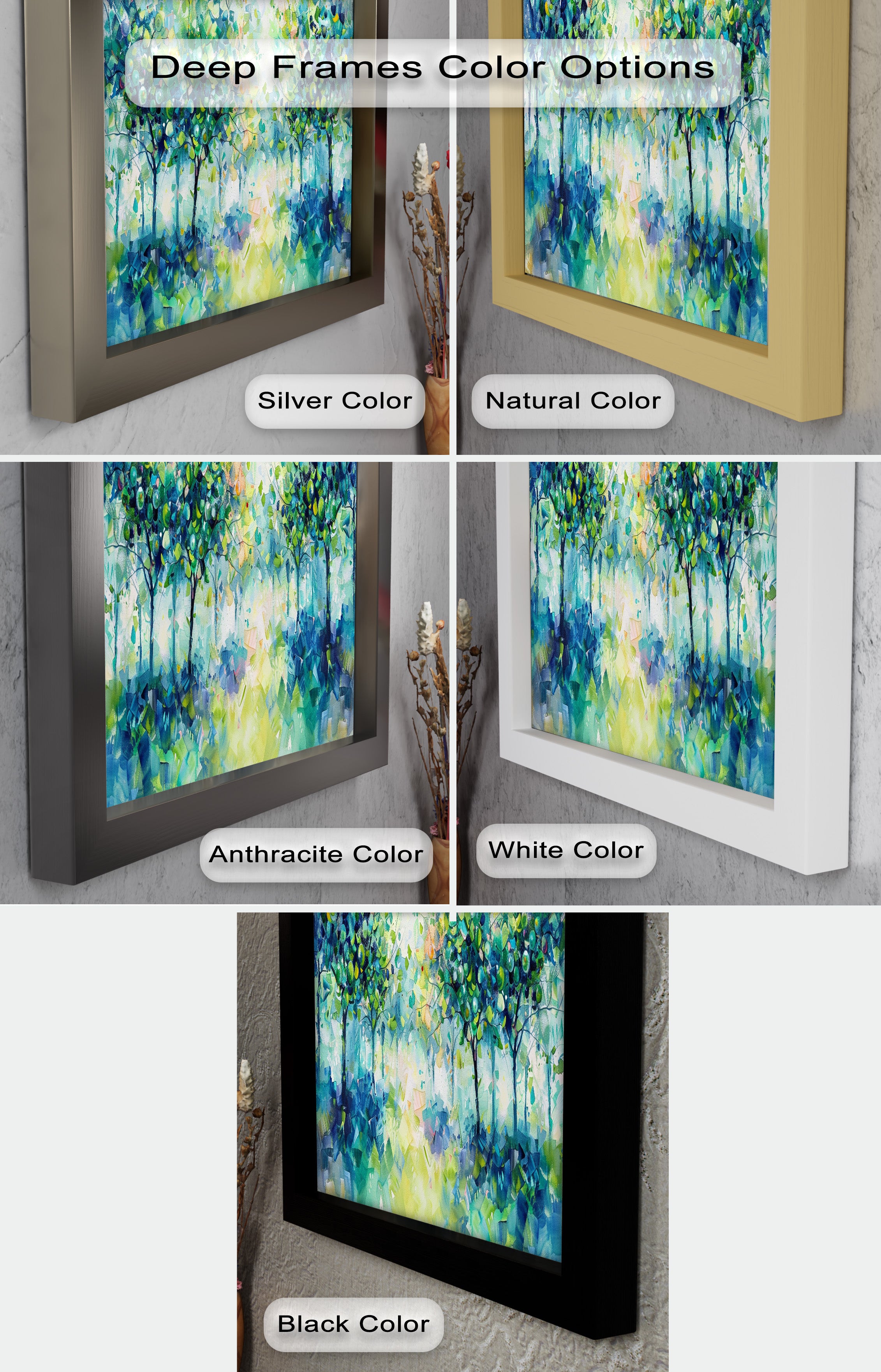Blue & Green Forest Landscape Abstract Nature Oil Painting - Handmade Canvas Wall Art for Living Room, Bedroom & Office Decor