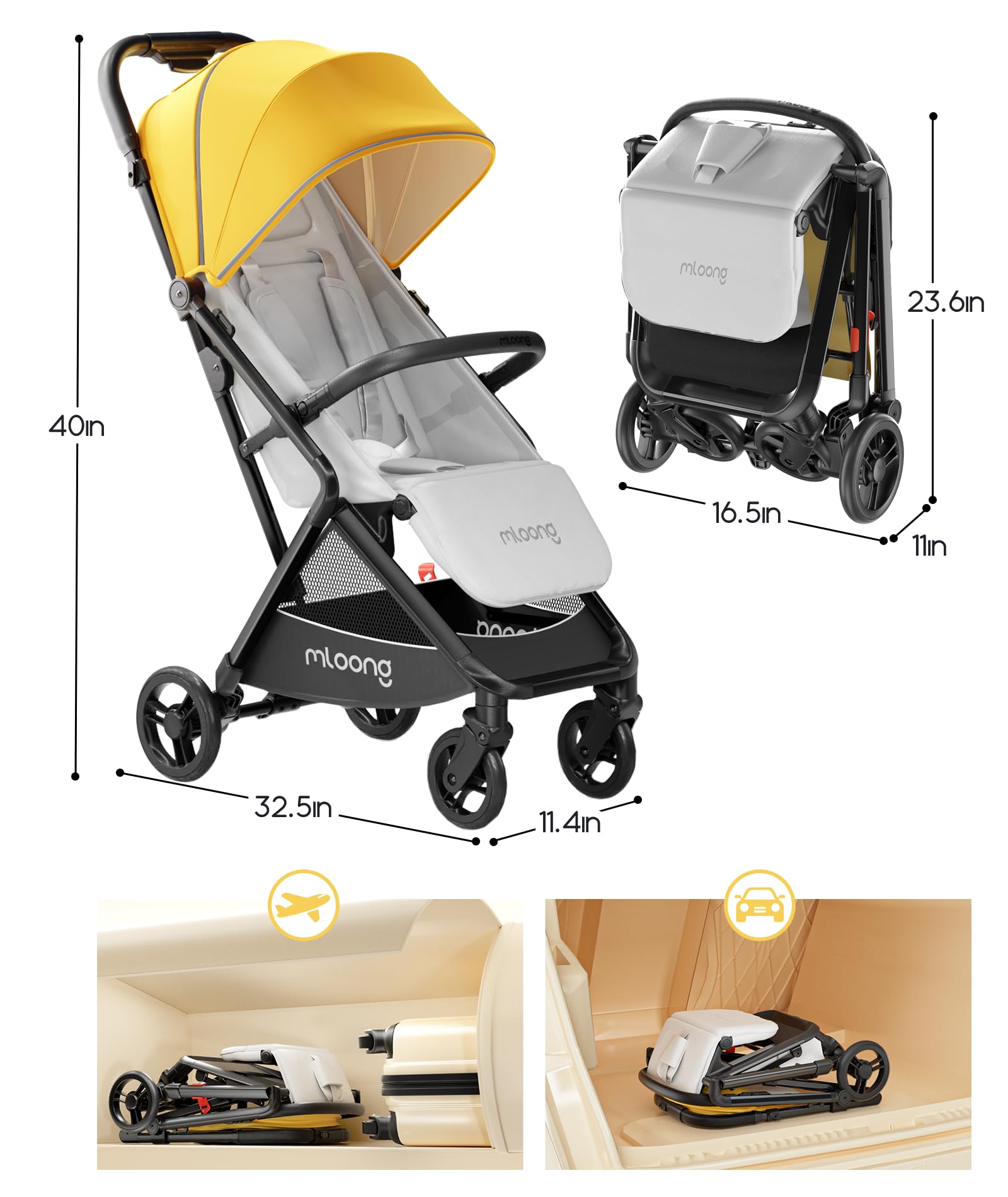 Ultra Compact Lightweight Baby Stroller for Travel - One-Hand Fold Toddler Stroller with Waterproof Canopy, Large Storage Basket | Perfect for Airplane, Shopping, and Outdoor Walks