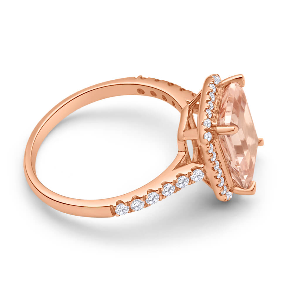 9ct Rose Gold Morganite and Diamond Ring for Women - Elegant Engagement, Wedding, Anniversary Jewelry Gift