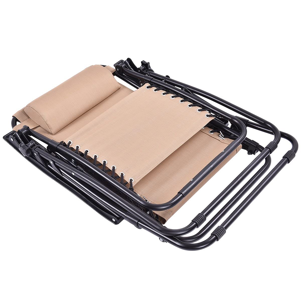 Zero Gravity Reclining Lounge Chair - Adjustable Outdoor Patio Chair with Cup Holder & Headrest - Foldable Sunbathing Chair for Poolside, Backyard, Beach, and Garden Relaxation (Beige)