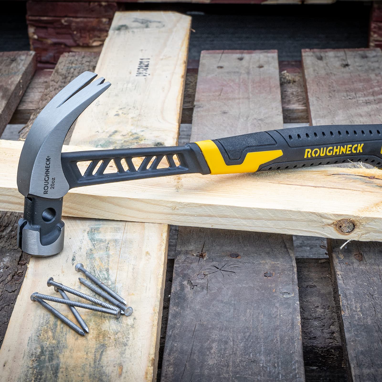Roughneck® Gorilla V-Series 20oz Claw Hammer - Heavy Duty Steel Construction with Shock Reduction Grip - Perfect for Construction, Carpentry, and DIY Home Improvement Projects
