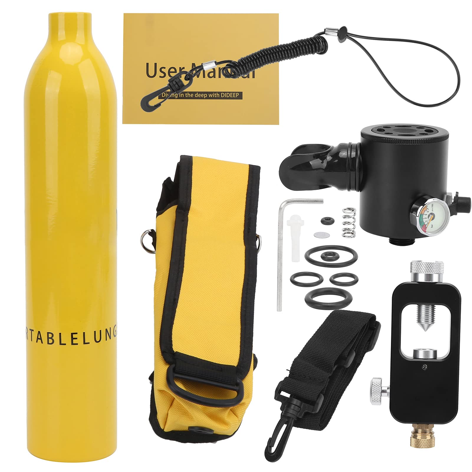 Compact Scuba Diving Oxygen Tank for Adults - Portable Yellow Oxygen Cylinder with Storage Bag | Perfect for Underwater Exploration, Snorkeling & Emergency Backup