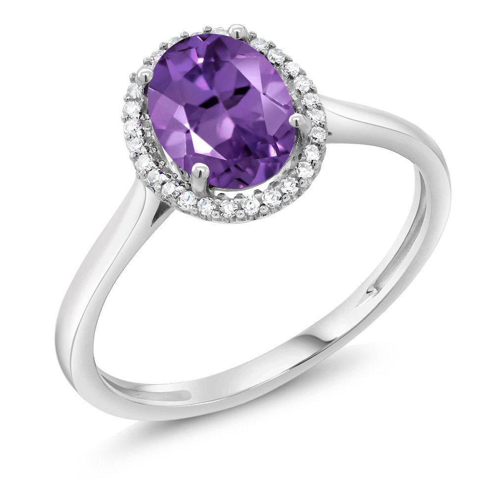10K White Gold Oval Purple Amethyst Diamond Halo Engagement Ring - 1.00 Ct Gemstone, Size 5-9 | Elegant Proposal, Anniversary Gift, Wedding Jewelry for Her