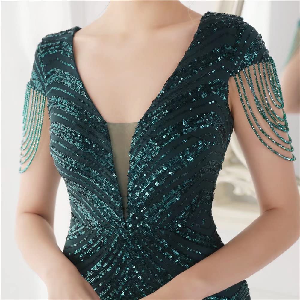 Mordarli Women's V-Neck Sequin Prom Dress Long Formal Evening Gown with Crystal Beading - Perfect for Homecoming, Pageants, and Black Tie Events