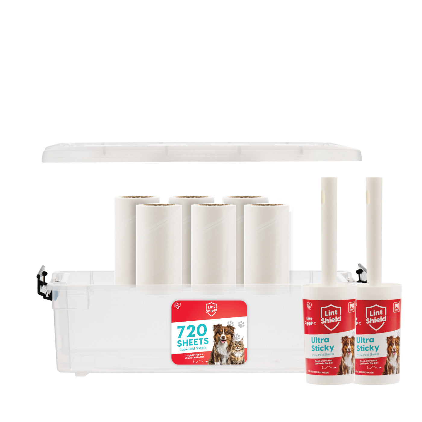 Extra Sticky Lint Roller Refillable with Storage Box - 90 Sheets/Roll, 720 Sheets Total - Perfect for Pet Hair, Clothes, Furniture & Car Upholstery Cleaning