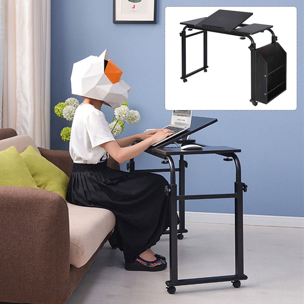 Adjustable Rolling Laptop Desk with Wheels & Storage - Foldable Mobile Computer Table for Home Office, Study & Writing | Perfect for Small Spaces, Bedroom Workstations & Portable Workspaces