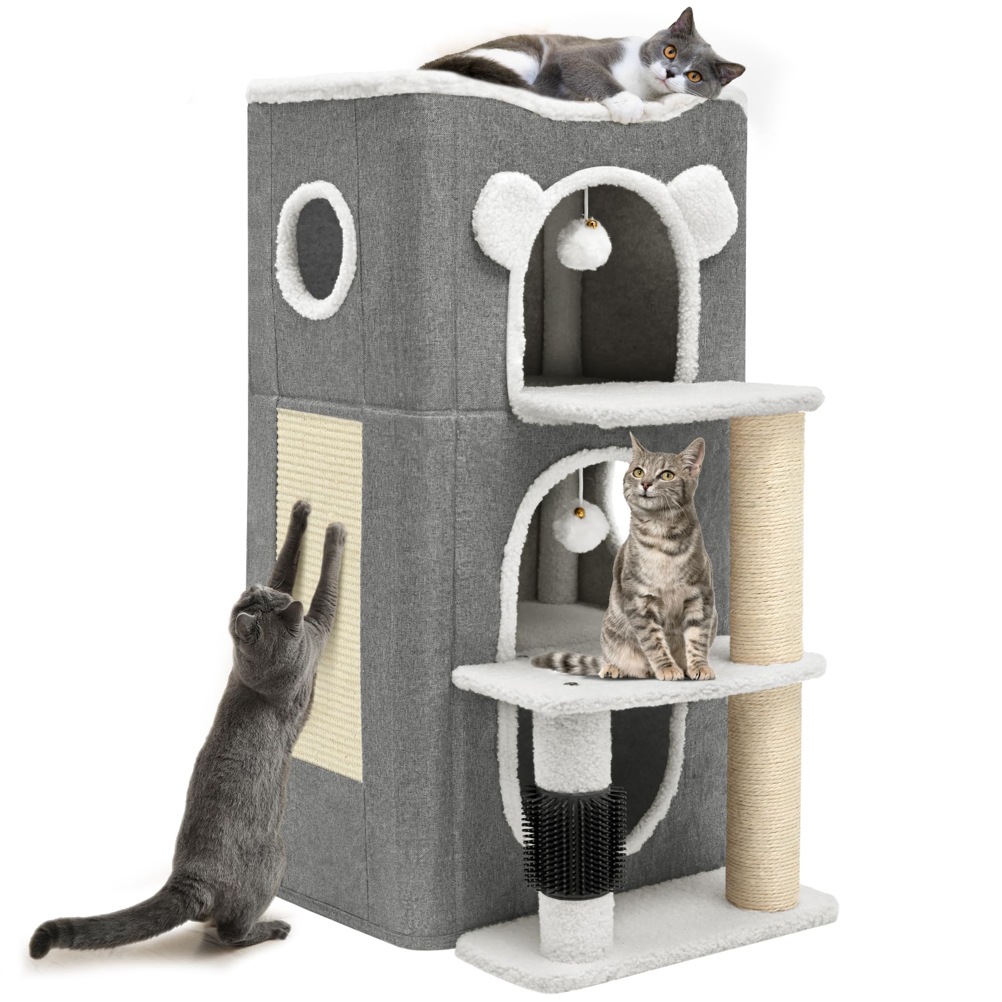 YIATHOME 3-Level Cat Tree House with Scratching Post & Playhouse - Modern Cat Condo for Indoor Cats, Multi-Level Cat Tower with Highway Cave, Climbing Stand & Cozy Cat Bed - Perfect for Kittens & Adult Cats - Great for Small Spaces, Apartments & Playrooms