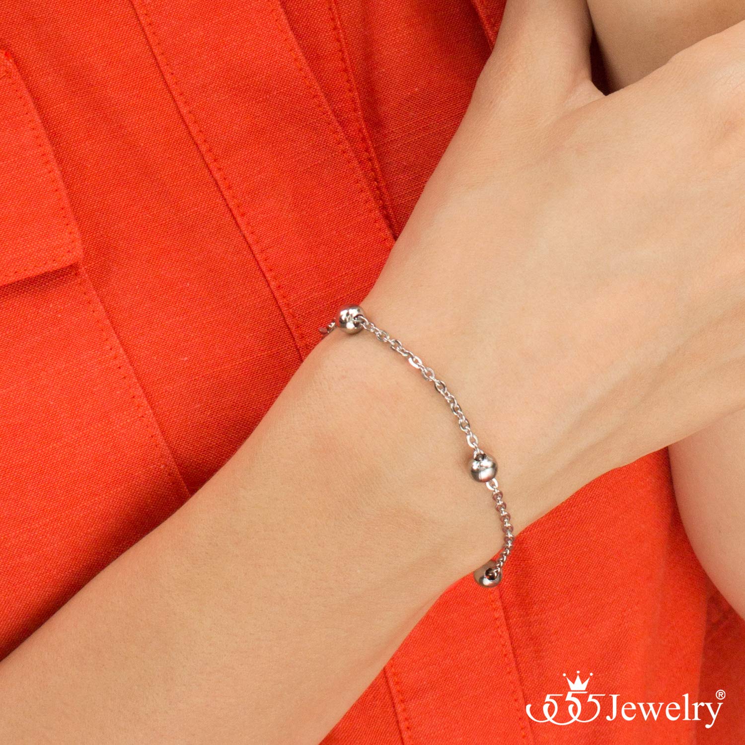 555Jewelry 2mm Stainless Steel Adjustable Beaded Cable Chain Bracelet for Women - Dainty Silver Beaded Bracelet for Ladies - 8 Inch Fashion Jewelry - Perfect for Everyday Wear, Office & Casual Outfits