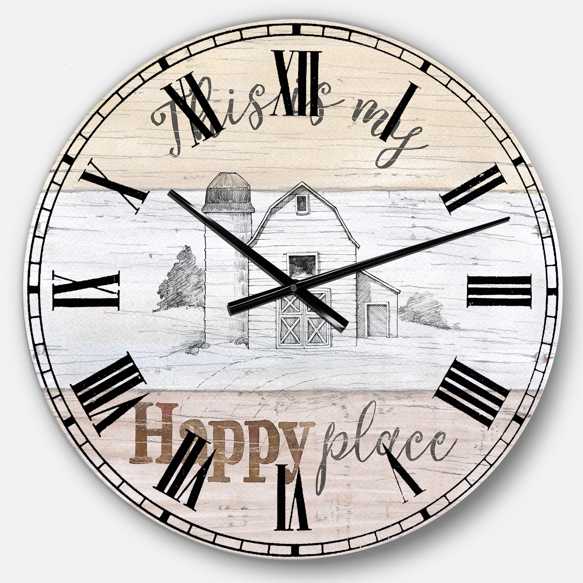 Designart Farmhouse Moment Barns Wall Art - Vintage Round Metal Wall Clock for Home Decor, Living Room, Bedroom & Office | Rustic Country Style Decorative Clock for Kitchen, Dining Room & Farmhouse Interiors