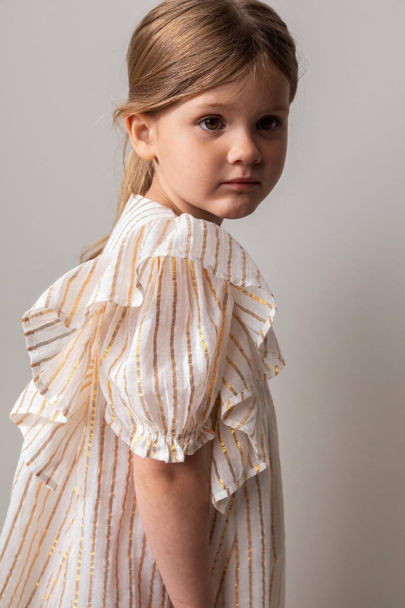 MarMar Copenhagen Girls' Dress - Gold Stripes Casual Daily Wear for Toddlers & Kids | Perfect for Playdates, Parties & Everyday Outfits