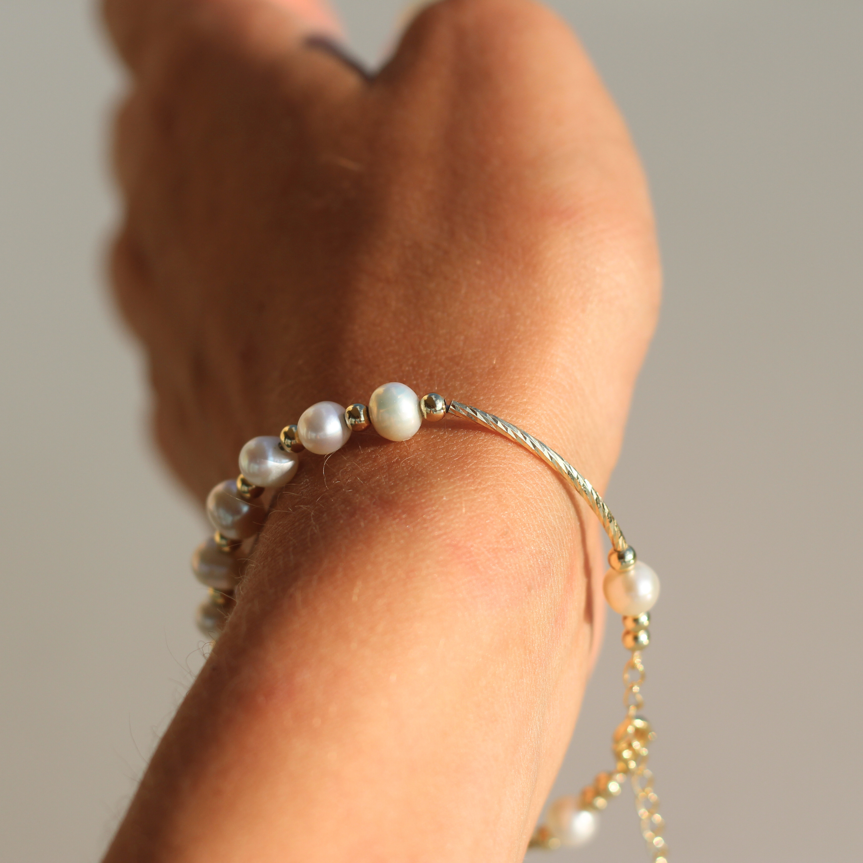 Golden Sands Pearl Bracelet - Elegant Beaded Jewelry for Women, Natural Freshwater Pearls, Adjustable Wrap Bracelet - Perfect for Weddings, Parties & Everyday Wear
