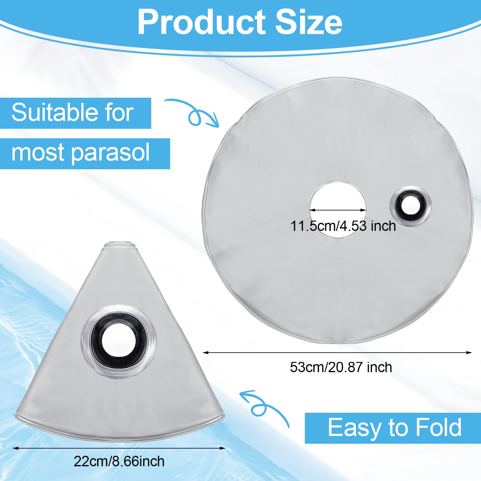 Tondiamo 2 Pack 20.87 Inch Water-Filled Umbrella Base Weights - Heavy Duty Sand Bags for Outdoor Patio, Beach, Garden & Pool Use - Supports Up to 26.5 lbs - Portable Collapsible Sun Shade Stand Holder (20.87