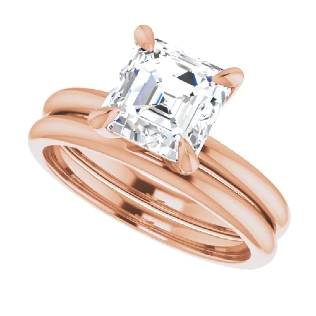 Exquisite 3 Carat Asscher Cut Moissanite Engagement Ring Set in Rose Gold - Handmade Solitaire Bridal Wedding Ring for Women, 10K 14K 18K Gold Options, VVS1 Colorless Diamond Alternative - Perfect for Proposals, Anniversaries & Romantic Gifts
