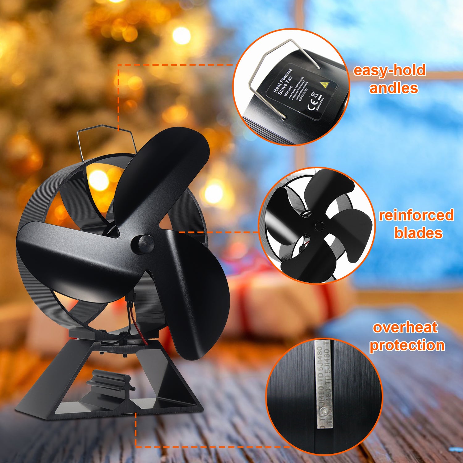 3 Blade Stove Fan VDSF643 - Eco-Friendly Heat Powered Stove Fan for Wood Burning Stoves - Perfect for Energy Efficient Home Heating & Improved Air Circulation in Living Rooms, Cabins & RVs