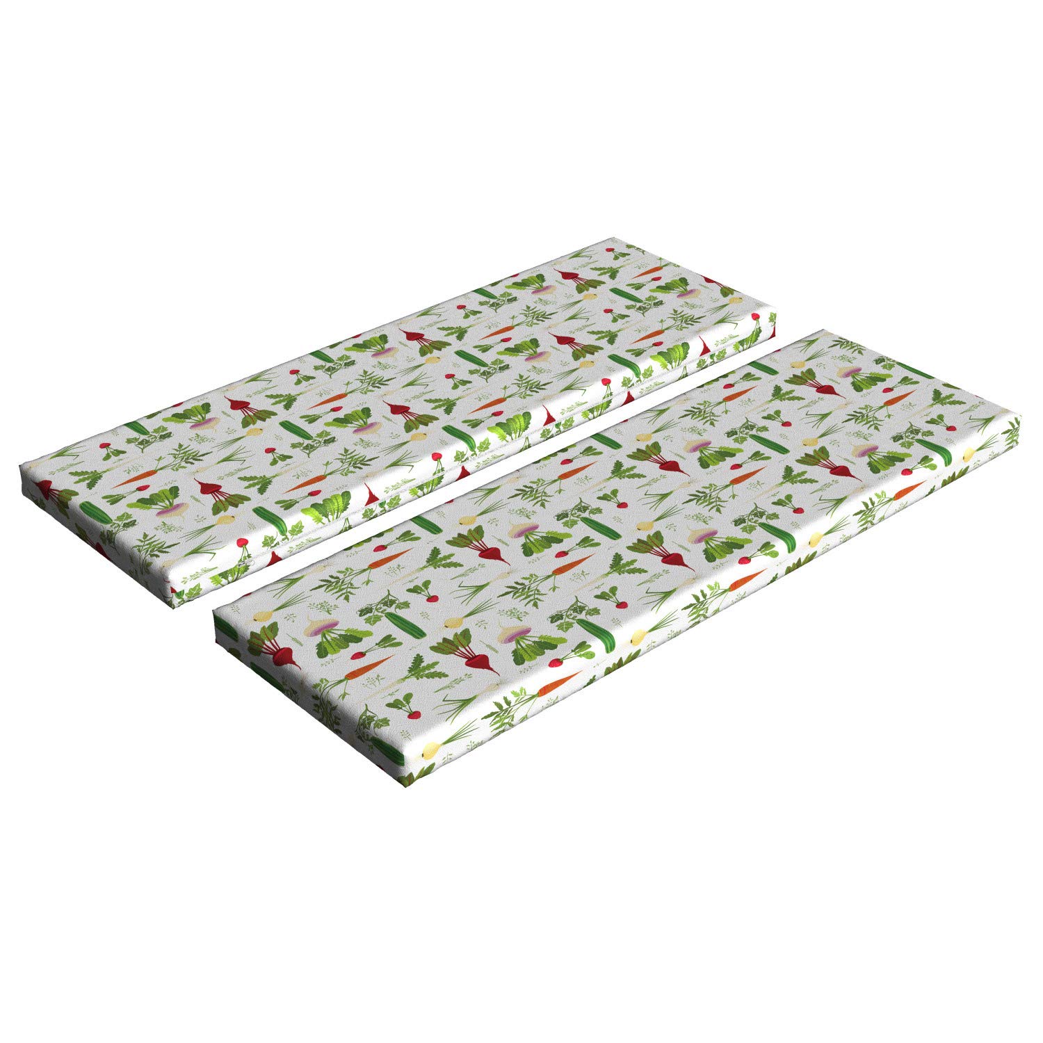 Ambesonne 2-Piece Vegetable Bench Cushion Set - Food Art Pattern with Cucumbers, Carrots, Garlic & Turnips - Standard Size Foam Seat Cushions with Decorative Cover - Multicolor - Perfect for Kitchen Benches, Breakfast Nooks & Outdoor Dining Areas