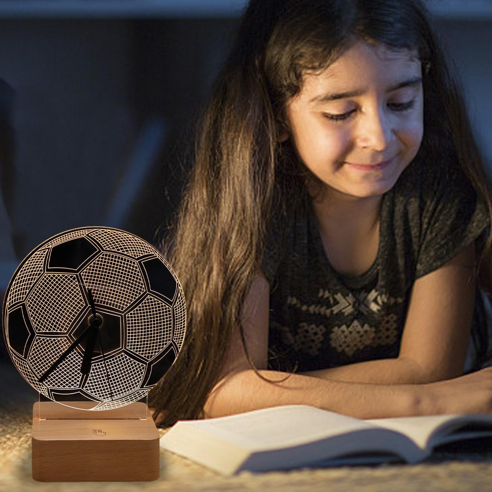 Soccer Desk Lamp with Wooden Base - Touch Control Acrylic Football Night Light for Boys Room Decor - Perfect Gift for Soccer Fans, Bedroom, Study & Game Room Lighting