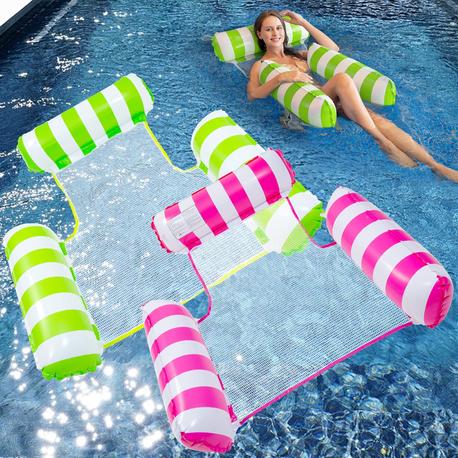 ZOKBOM 2-Piece Inflatable Pool Hammock for Adults - 4-in-1 Floating Lounge with Manual Air Pump, Portable Summer Pool Float for Relaxation | Perfect for Backyard Swimming Pools, Lakes, Beaches & Vacation Getaways