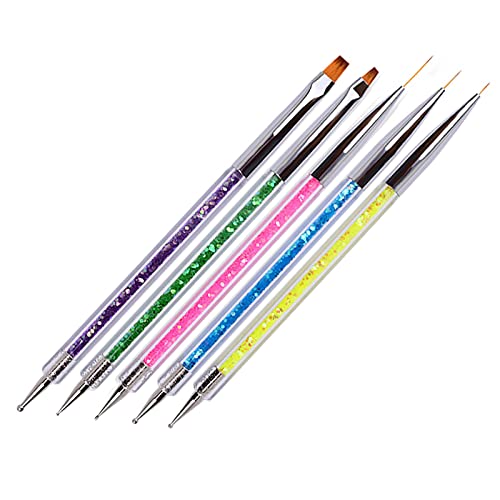 Simayixx Professional Acrylic Nail Kit - 5-Piece Double-Ended Nail Art Brushes Set with Liner Brush & Dotting Pens for DIY Nail Designs at Home Salon | Perfect for Gel, Acrylic & Nail Art Enthusiasts (Multicolor)