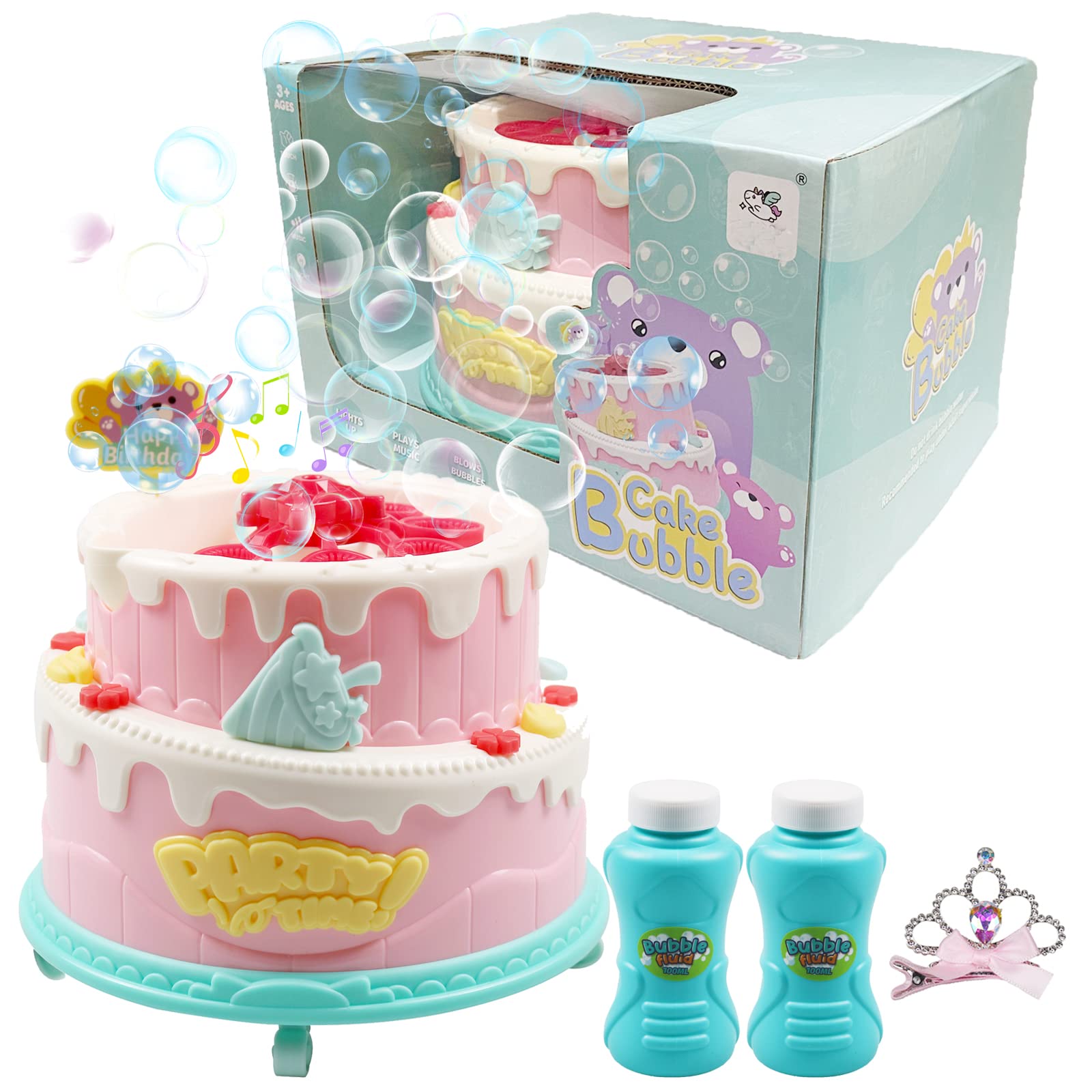 Automatic Bubble Blower Machine with Music & Crown Hair Clip - Battery Operated Bubble Maker for Kids, Toddlers & Girls - Perfect for Birthday Parties, Outdoor Play & Indoor Fun