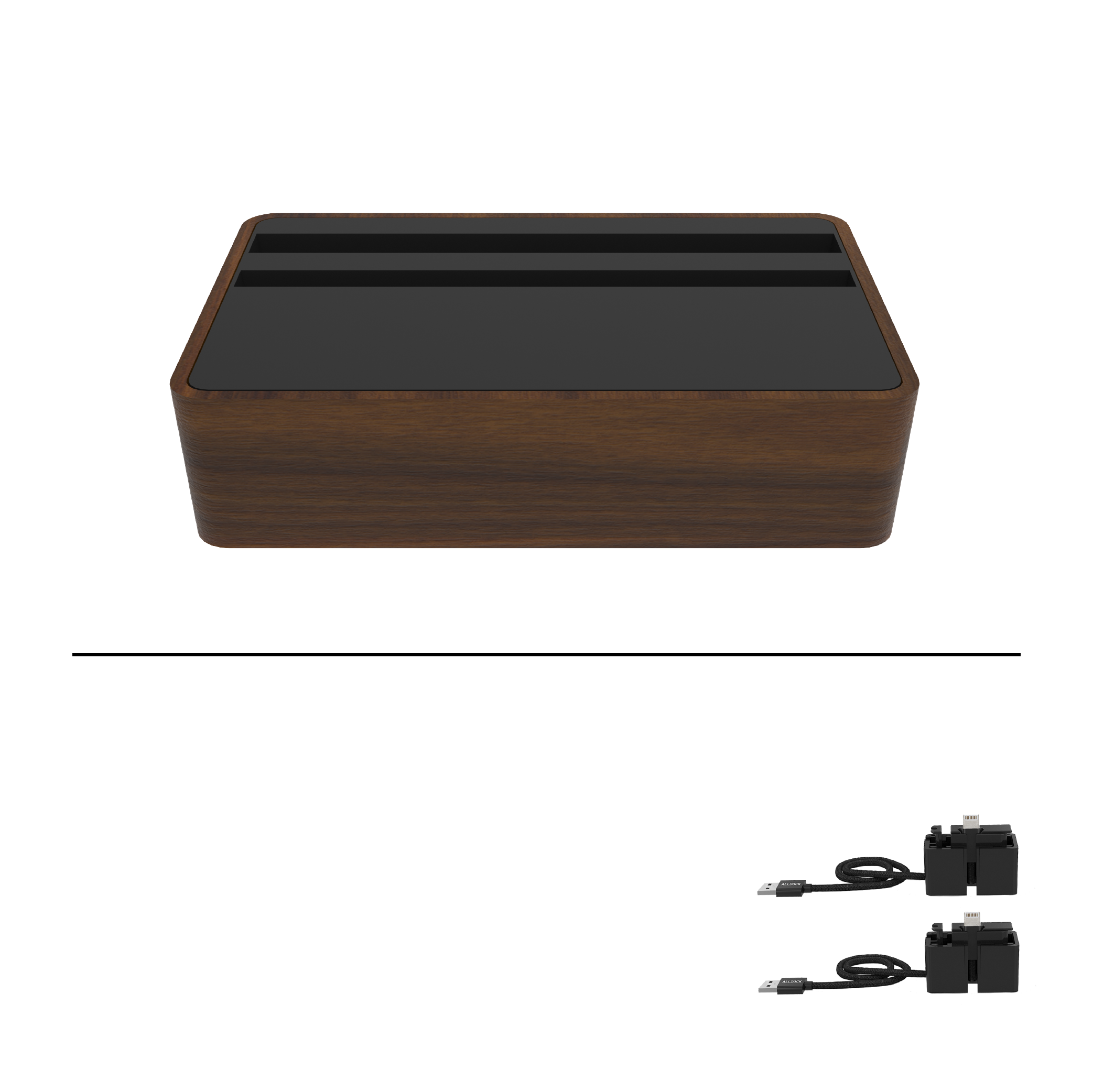 Premium ALLDOCK Wireless Charging Station - Walnut & Black Stand for Apple iPhone, AirPods & Apple Watch - Perfect for Home, Office & Nightstand Use