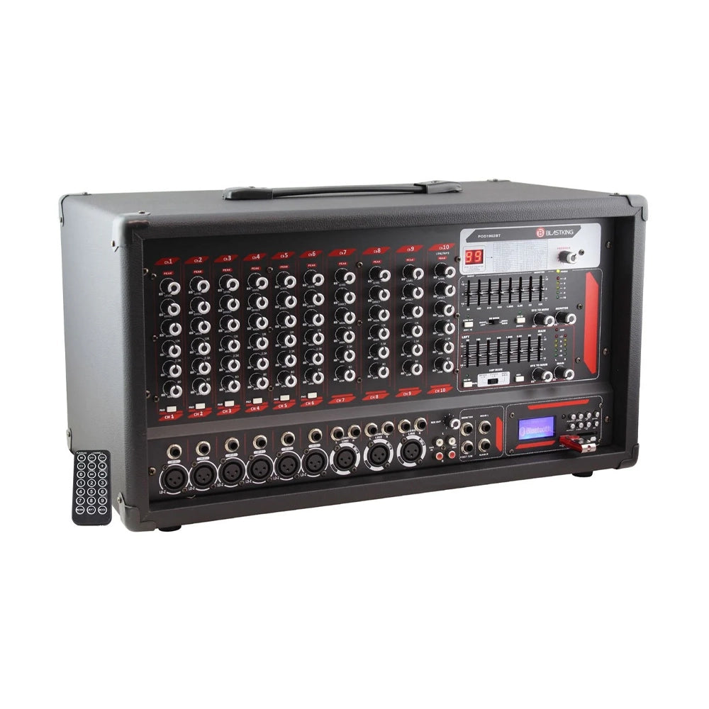 Blastking POD1062BT 10 Channel Professional Powered Mixer with Bluetooth, MP3 Player & EQ - Perfect for Live Bands, DJs & Home Studio Recording