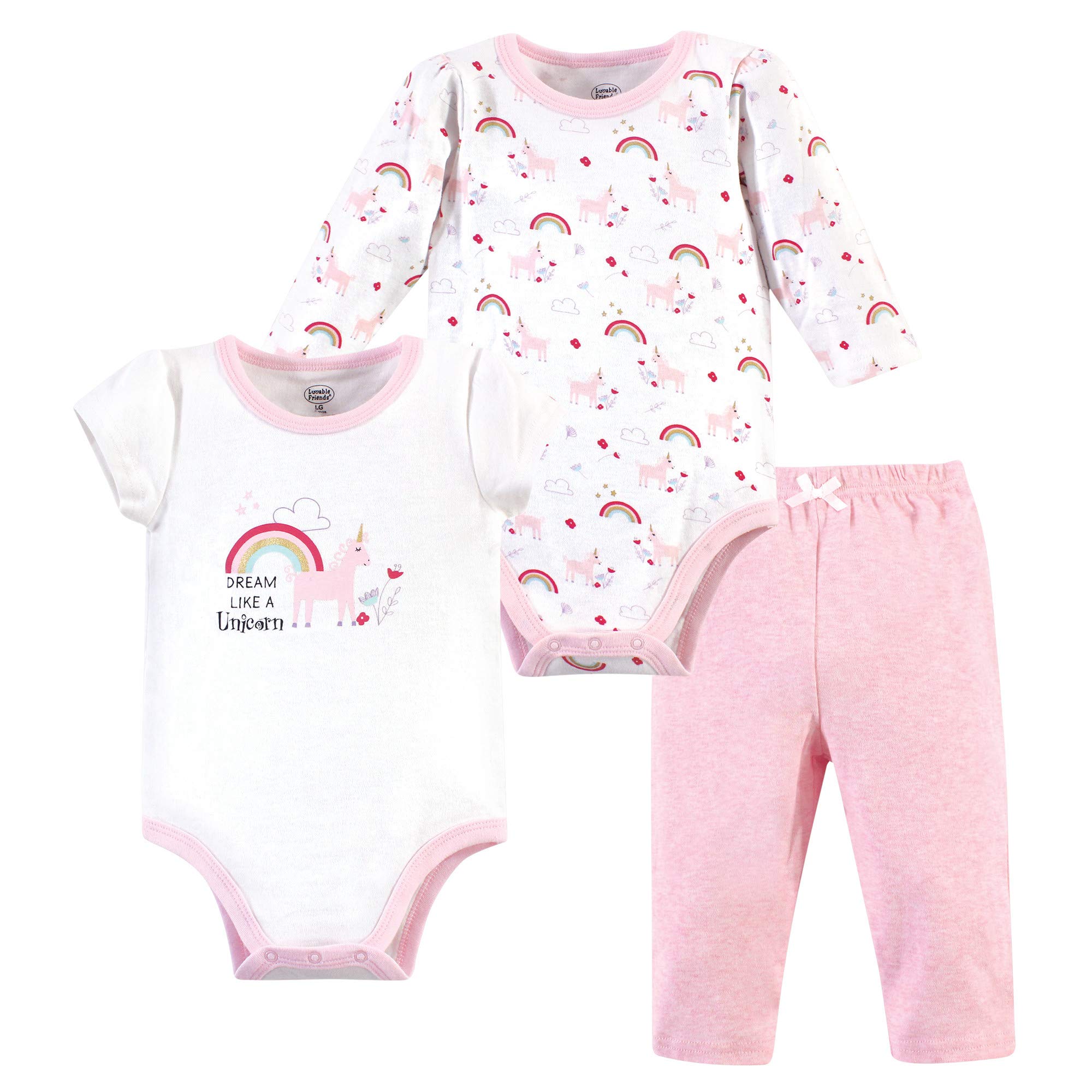 Luvable Friends Unisex Baby Cotton Bodysuit and Pant Set - Soft Organic Cotton Onesie & Pants Outfit for Newborns & Infants - Perfect for Playtime, Daycare & Family Photos