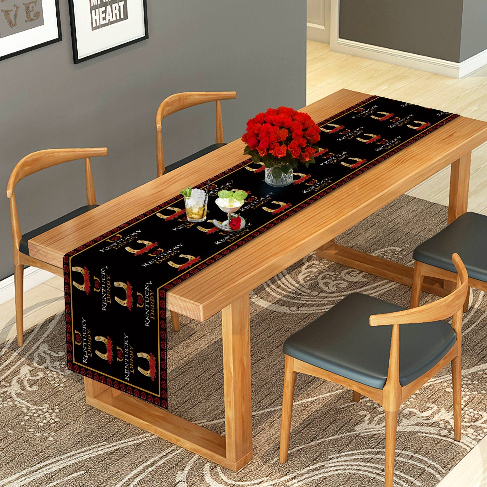 Premium Linen Kentucky Derby Table Runner - 13x72 Inch Jockey Run for The Roses Horse Racing Decor for Dining Room, Party & Special Events - Elegant Home Decoration for Derby Day & Equestrian Theme Parties
