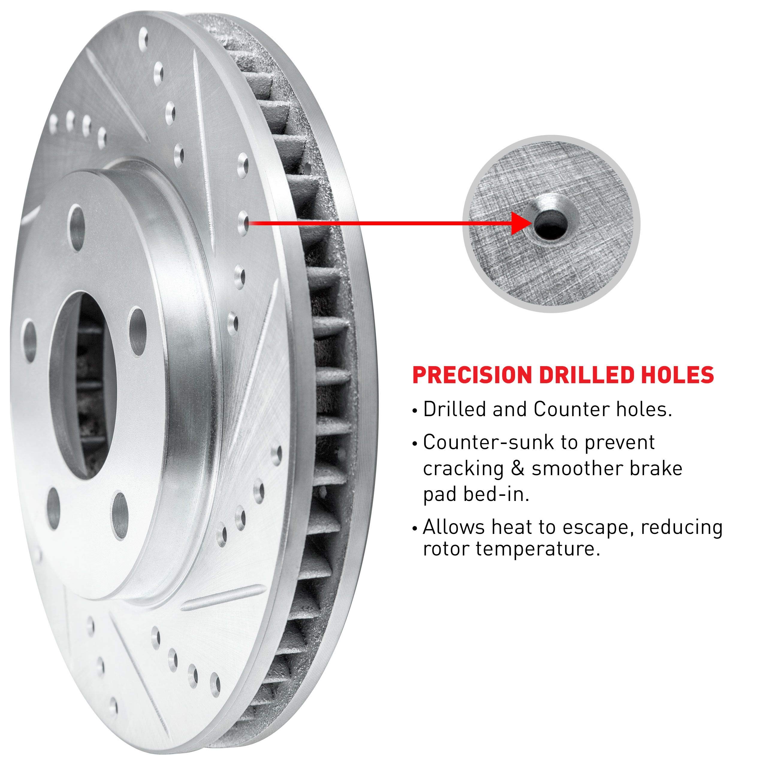 R1 Concepts Rear Kit Brake Rotors - Drilled & Slotted Performance Rotors (REC.63056.01) for Enhanced Stopping Power - Perfect for High-Performance Vehicles, Racing, and Daily Driving
